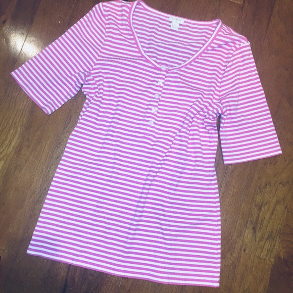 J. Crew Pink Striped Soft T-shirt with Buttons - Picture 2 of 7